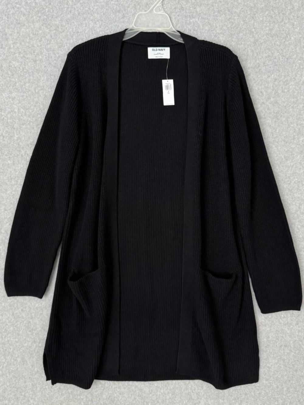 Old Navy Cardigan Sweater Medium Tall Black  Long Line Open Front Pockets READ